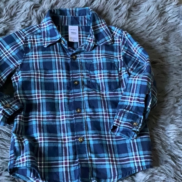 Carter’s long sleeve boys faux flannel plaid button down pants set. 18m - Picture 2 of 9